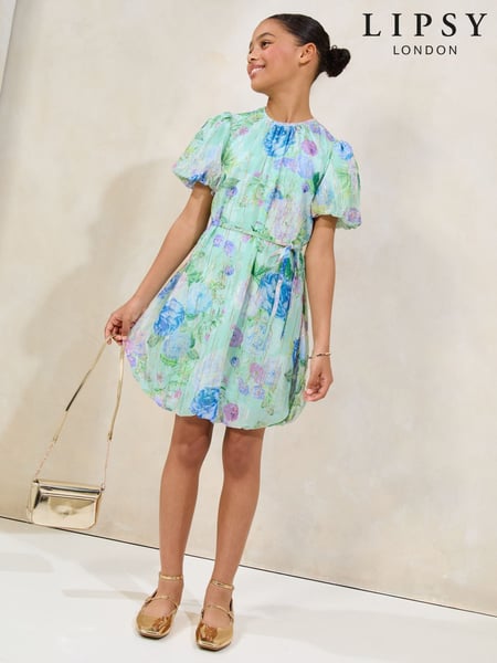 Lipsy Mint Green Sparkle Chiffon Puffball Dress (5-16yrs) (AP0870) | € 58 - € 70