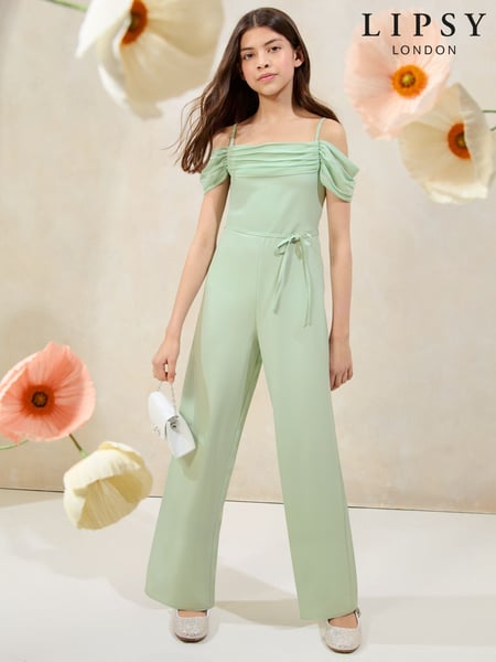 Lipsy Mint Green Bardot Occasion Jumpsuit (10-16yrs) (AP0877) | € 55 - € 64
