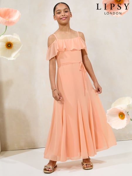Lipsy Orange Teen Cold Shoulder Godet Skirt Maxi Occasion Dress (10-16yrs) (AP0879) | € 66 - € 75