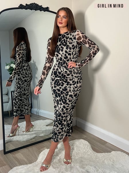 Girl In Mind Brown Zia Long Sleeves Midi Mesh Dress (AP2233) | € 49