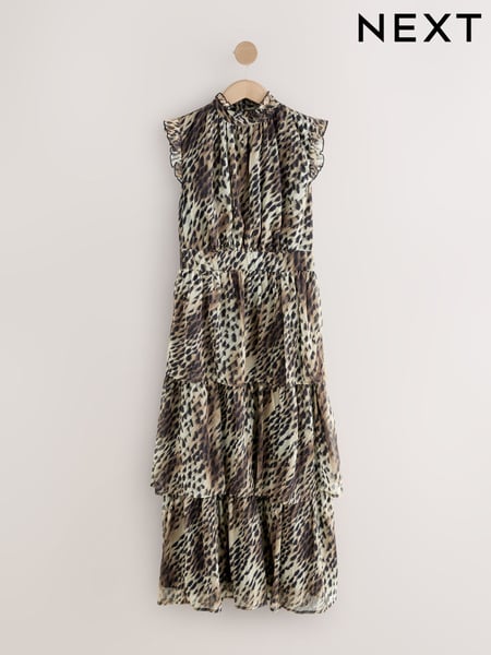 Animal Leopard Print Printed High Neck Tiered Occasion Maxi Dress (AP2242) | € 61