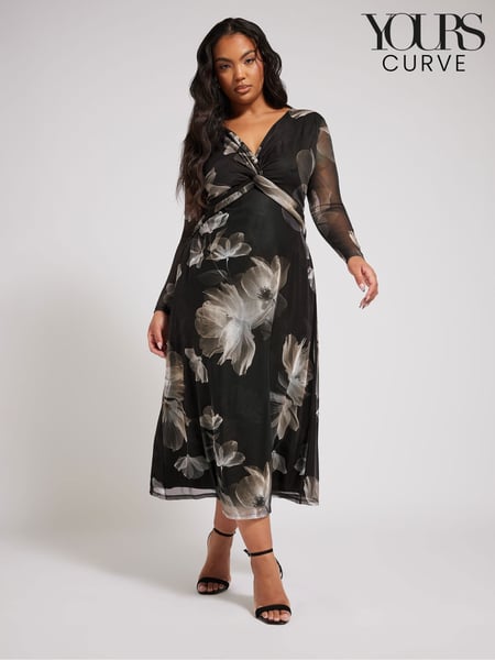 Yours Curve Natural London Twist Front Mesh Maxi Dress (AP4043) | € 83