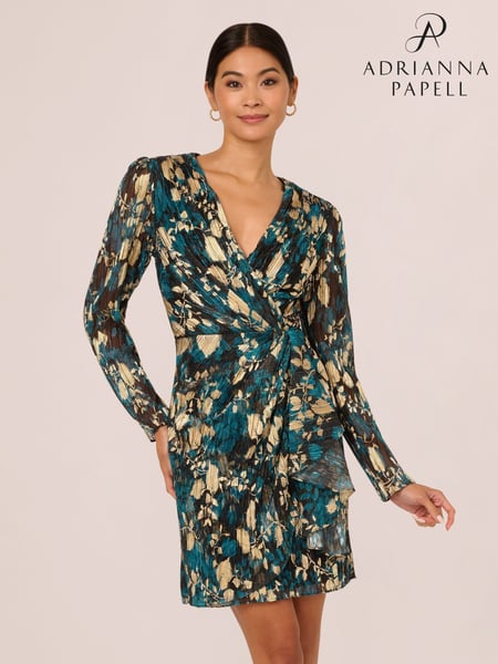 Adrianna Papell Blue Crinkle Foil Wrap Dress (AP4522) | € 173
