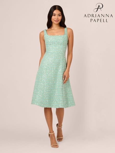 Adrianna Papell Green Fit And Flare Boucle Dress (AP4533) | € 194