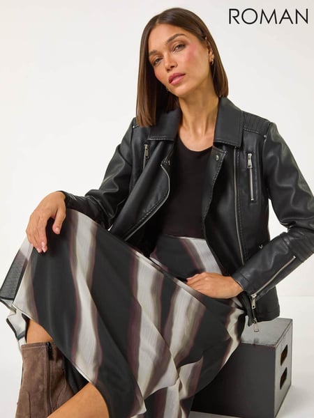 Roman Black Abstract Print A-line Midi Skirt (AP5733) | € 62