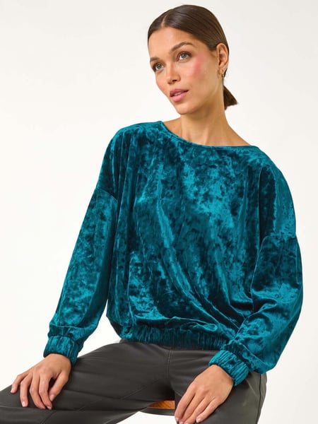 Roman Blue Bubble Hem Velvet Stretch Top (AP5770) | € 66