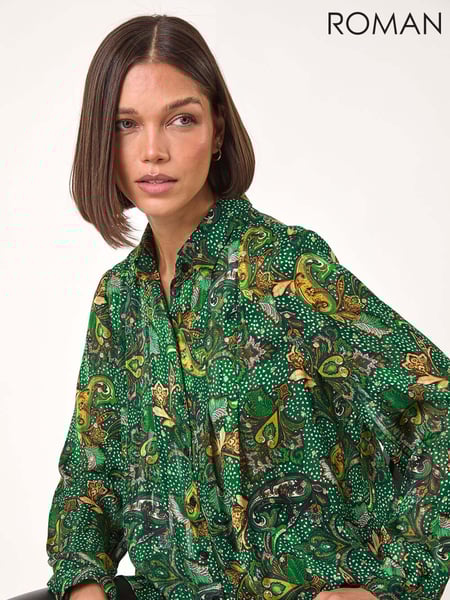 Roman Green Paisley Print Pleated Blouse (AP5869) | € 75