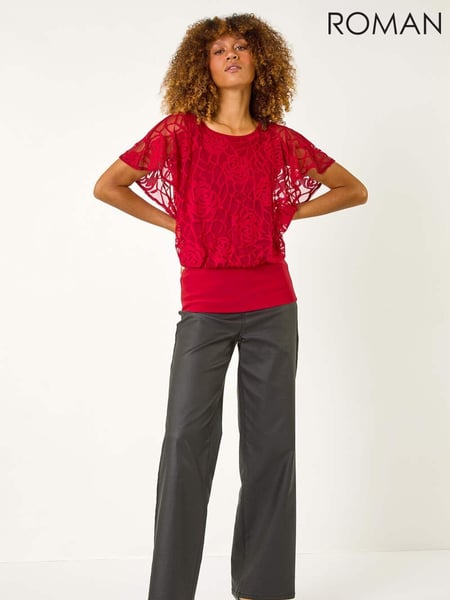 Roman Red Rose Burnout Bubble Hem Top (AP5919) | € 66