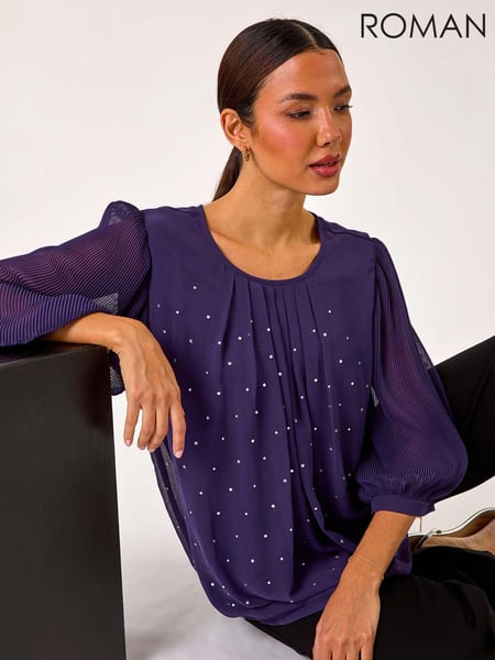 Roman Purple Pleated Sleeve Hotfix Detail Top (AP5922) | € 70