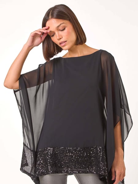 Roman Black Sequin Hem Contrast Top (AP5937) | € 78