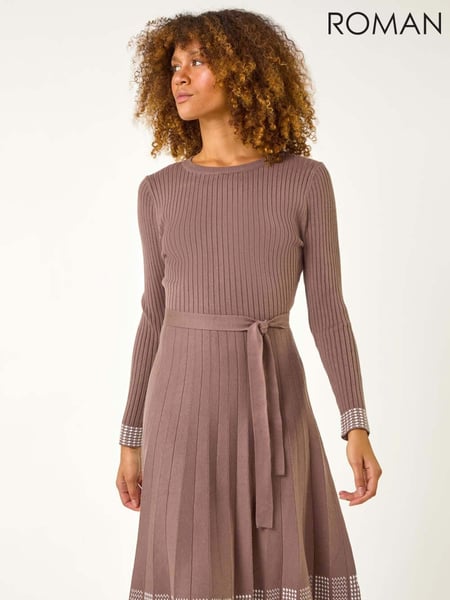 Roman Purple Ribbed Stretch Knit Border Print Dress (AP5947) | € 86