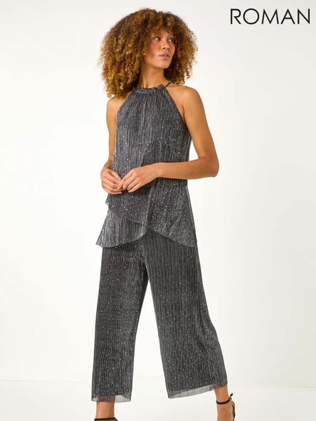 Roman Metallic Shimmer Plisse Jumpsuit (AP5967) | € 122