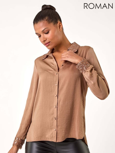 Roman Metallic Sequin Collar and Cuff Shirt (AP5969) | € 70