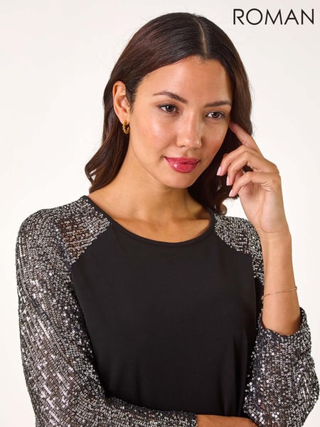 Roman Metallic Sequin Sleeve Tunic Stretch Top (AP5990) | € 70