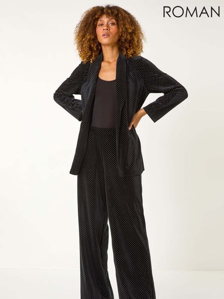 Roman Black Studded Velvet Tie Waist Jacket (AP6038) | € 101