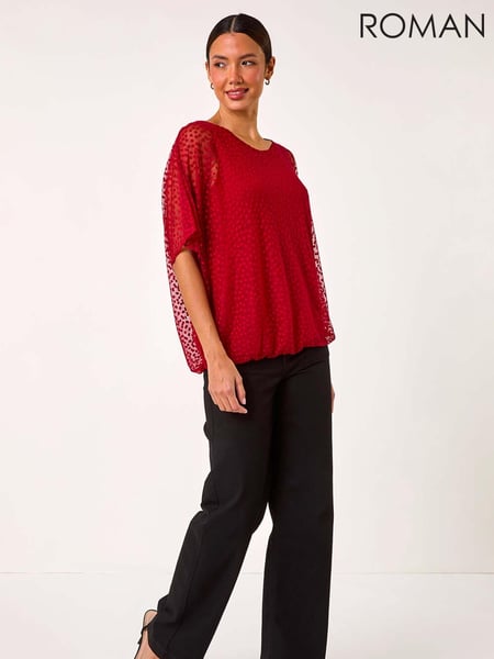 Roman Red Spot Burnout Detail Mesh Top (AP6065) | € 66