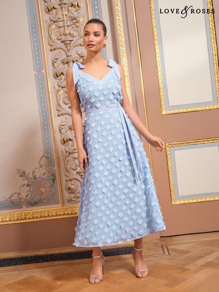 Love & Roses Blue Petite Tie Shoulder Midi Dress (AP7081) | € 123
