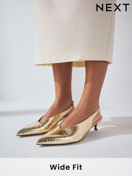 Gold Extra Wide Fit Forever Comfort® Point Toe Low Slingback Kitten Heels (AP7335) | € 41