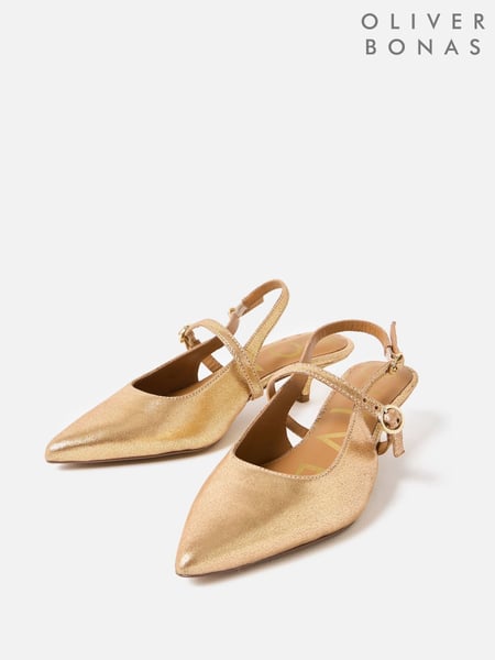 Oliver Bonas Gold Sling Back Pointed Kitten Heels (AP8283) | € 148