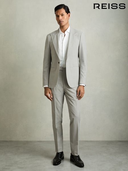 Reiss Grey Slice Puppytooth-Check Suit Trousers Slim-Fit (AP8525) | € 250