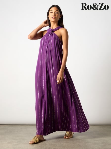 Ro&Zo Purple Metallised Fibres Twist Neck Maxi Dress (AP9611) | € 201