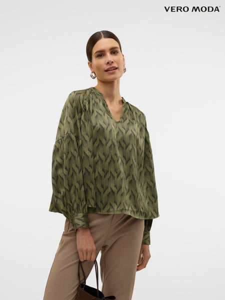 VERO MODA Green Graphic Printed Satin Balloon Sleeve Blouse (AR0851) | € 29