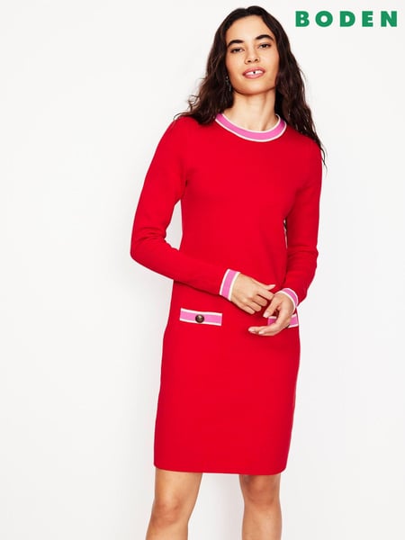 Boden Red Holly Knitted Shift 100% Cotton Dress (AR1344) | € 212