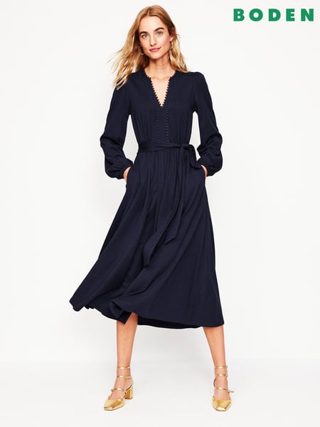 Boden Blue Maeve Trim Jersey Midi Dress (AR1380) | € 136