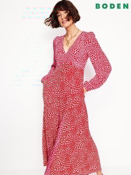 Boden Pink Heart Long Sleeve Godet Tea Dress (AR1417) | € 125