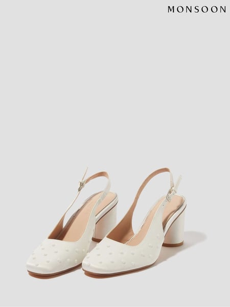 Monsoon Natural Pelia Pearl Satin Slingback Heels (AR1471) | € 156