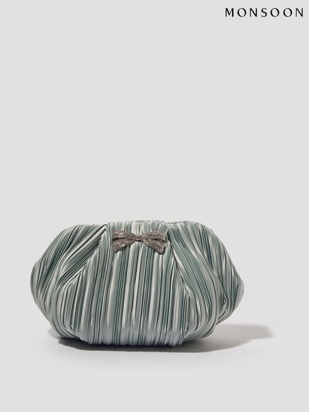 Monsoon Green Pen Plisse Satin Clutch Bag (AR1475) | € 86