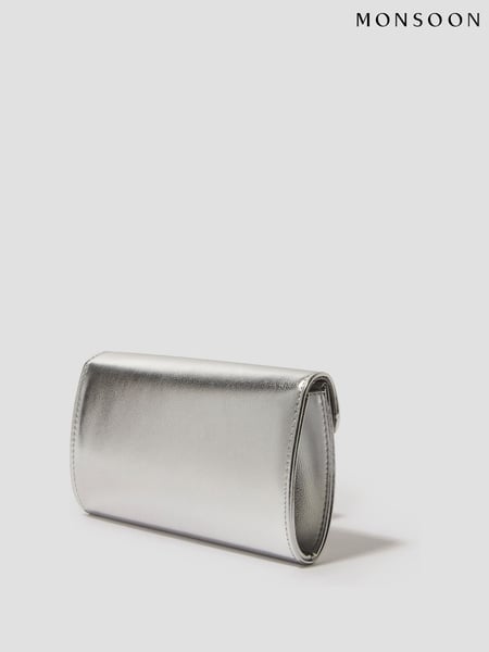 Monsoon Silver Selena Bow Metallic Clutch Bag (AR1480) | € 70