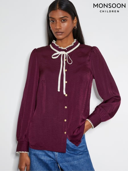 Monsoon Red Thea Satin Bow Collar Blouse (AR1491) | € 64