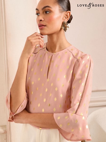 Love & Roses Pink Foil 3/4 Flute Sleeve Blouse (AR1639) | € 61