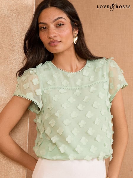 Love & Roses Mint Green 3D Floral Print Short Sleeve Top (AR1641) | € 56
