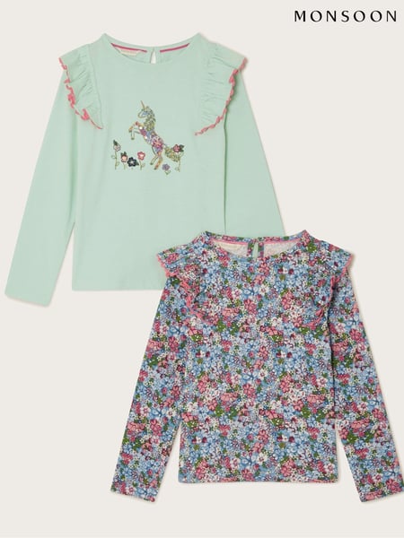 Monsoon Blue Unicorn Long Sleeve 100% Cotton Tops 2 Pack (AR1642) | € 42 - € 48