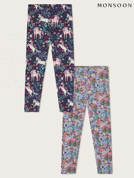 Monsoon Blue Unicorn Ditsy Print Leggings 2 Pack (AR1648) | € 39 - € 45