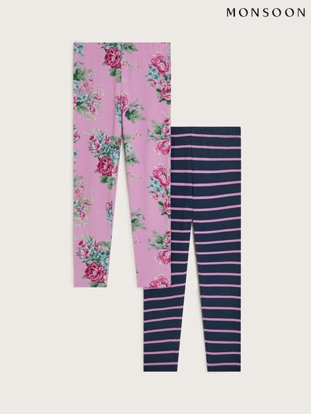 Monsoon Blue Floral and Stripe Leggings 2 Pack (AR1649) | € 39 - € 45