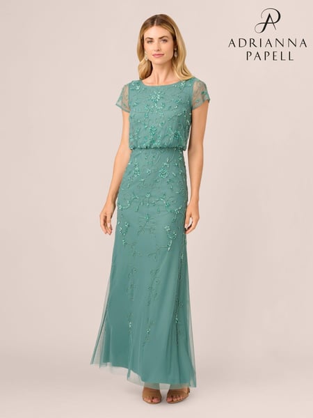 Adrianna Papell Green Studio Beaded Blouson Long Dress (AR2271) | € 264