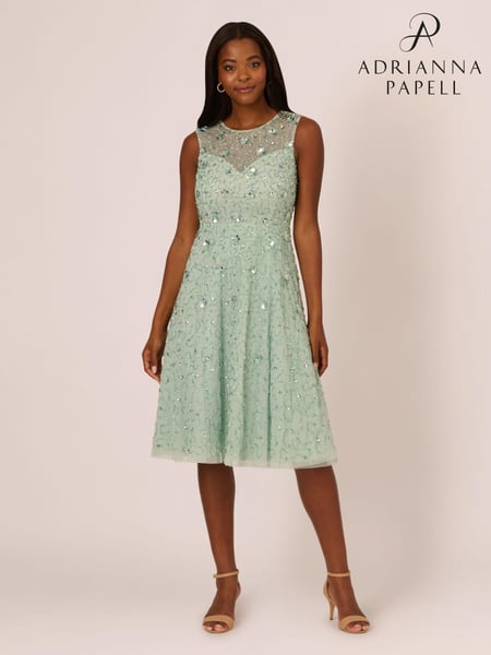 Adrianna Papell Green Illusion Beaded Mesh Dress (AR2272) | € 225