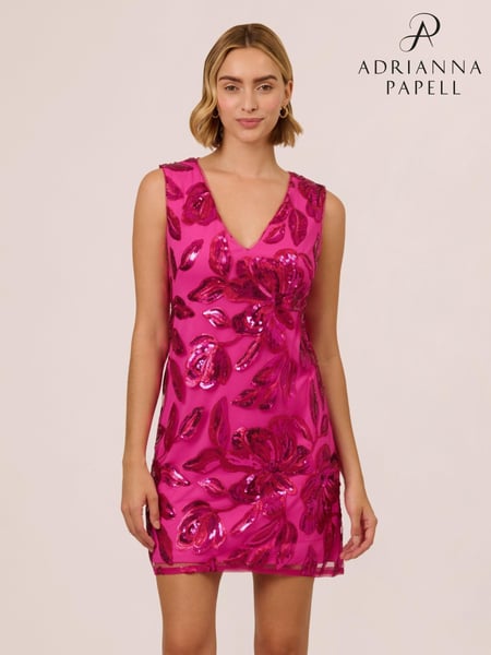 Adrianna Papell Pink Floral Sequin Short Dress (AR2277) | € 139
