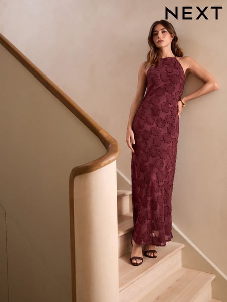 Burgundy Red Occasion Floral Textured Maxi Dress (AR2649) | € 90