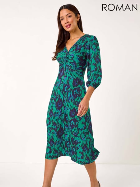 Roman Green Abstract Twist Midi Dress (AR3591) | € 78