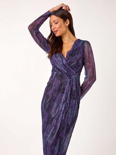 Roman Purple Foil Plisse Wrap Dress (AR3601) | € 109
