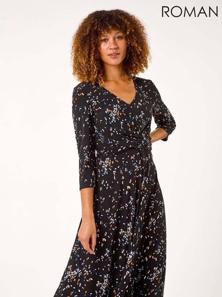 Roman Black Confetti Print Twist Midi Dress (AR3617) | € 86