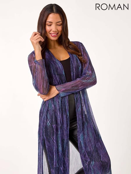 Roman Purple Metallic Geometric Plisse Kimono Cardigan (AR3627) | € 78
