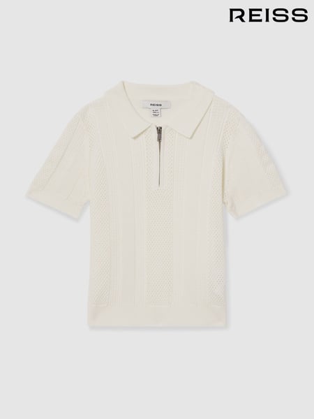 Reiss Optic White Texas 13-14 yrs Textured-Knit Half-Zip Polo Shirt (AR3833) | € 69