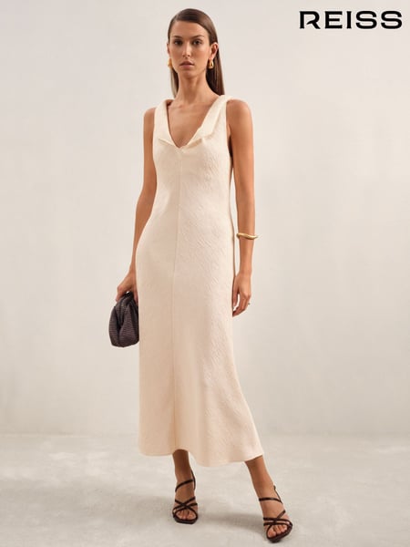 Reiss Cream Kiera Textured Drape-Neck Midi Dress (AR3834) | € 359