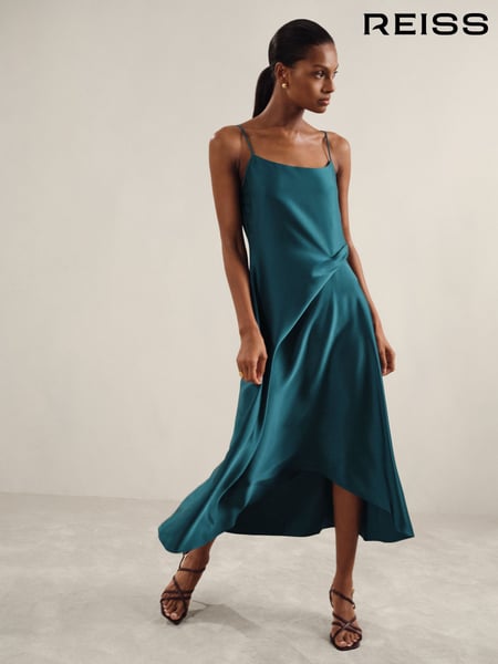 Reiss Teal Zoey Satin Drape-Detail Slip Dress (AR3839) | € 265