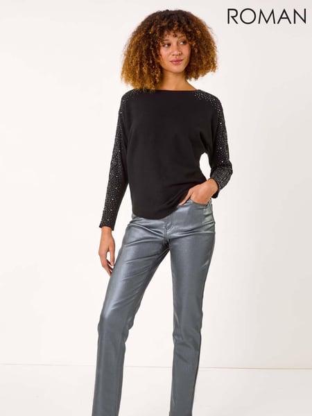 Roman Black Shimmer Sleeve Embellish Knit Jumper (AR4539) | € 66